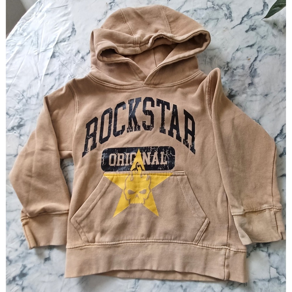 Rockstar Original Hoodie Kids 4 Tan Graphic Star Skull Pullover RSK-BHS-BPH-6833